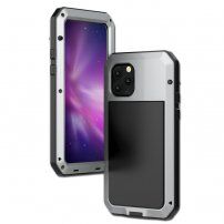 Super izdržljiva futrola izrađena od metala, silikona i kaljenog stakla za iPhone 11 Pro - srebrni