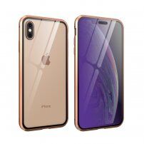 Maskica s metalnim okvirom i kaljenim anti-blue-ray staklom za prednju i stražnju stranu iPhone X / XS - zlatni