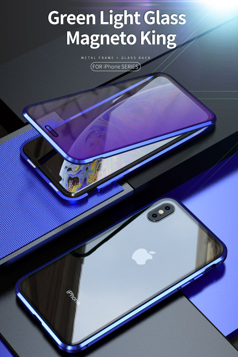Maskica s metalnim okvirom i kaljenim anti-blue-ray staklom za prednju i stražnju stranu iPhone X / XS - zlatni