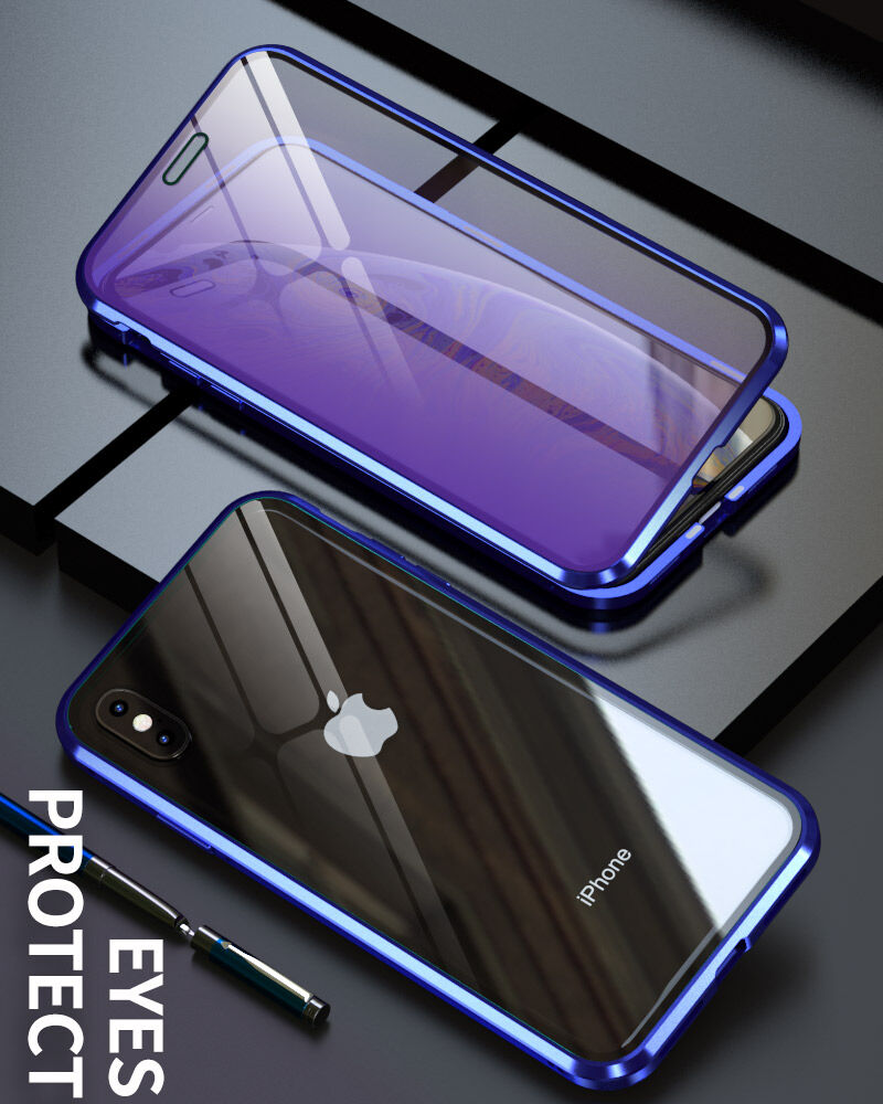 Maskica s metalnim okvirom i kaljenim anti-blue-ray staklom za prednju i stražnju stranu iPhone X / XS - zlatni