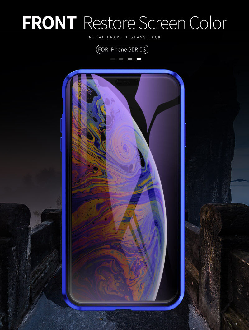 Maskica s metalnim okvirom i kaljenim anti-blue-ray staklom za prednju i stražnju stranu iPhone X / XS - zlatni