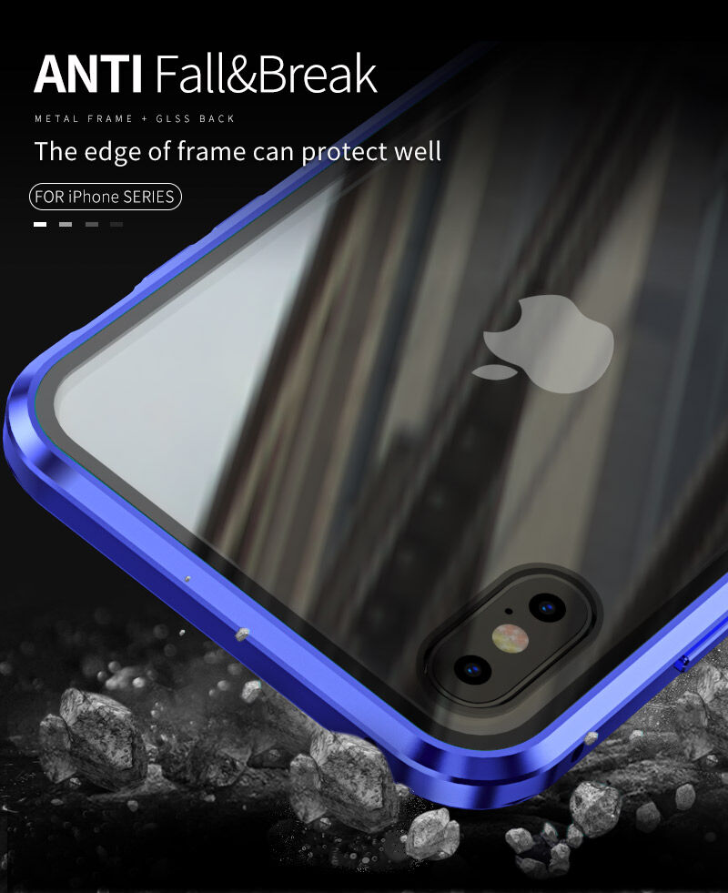 Maskica s metalnim okvirom i kaljenim anti-blue-ray staklom za prednju i stražnju stranu iPhone X / XS - zlatni