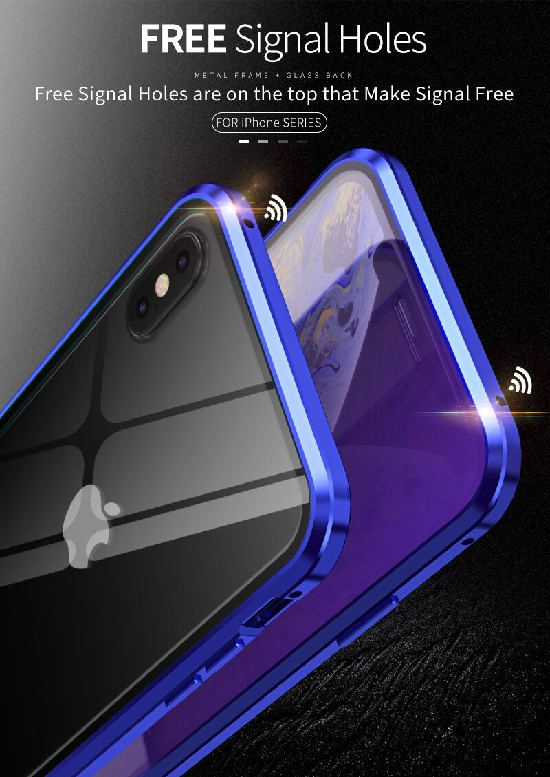Maskica s metalnim okvirom i kaljenim anti-blue-ray staklom za prednju i stražnju stranu iPhone X / XS - zlatni
