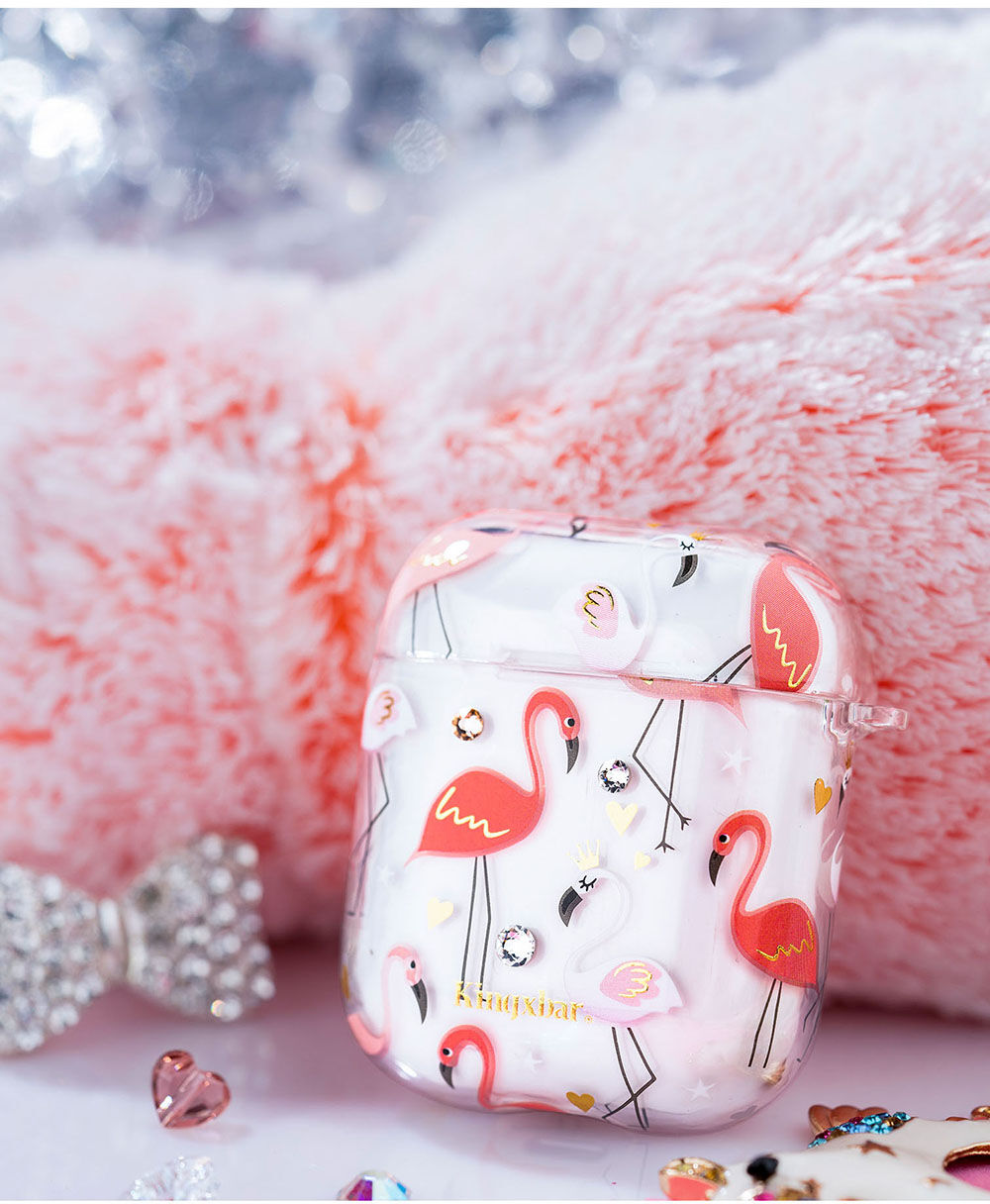 Kingxbar proziran omot s kamenčićima za AirPods 1 / 2 - valovi i flamingosi