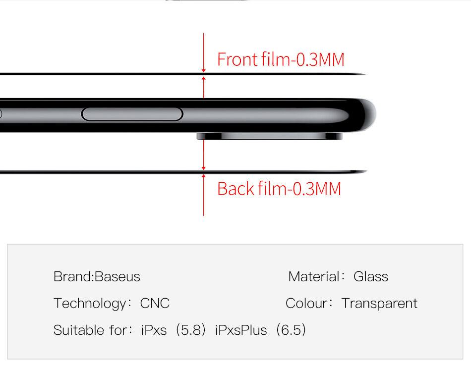 BASEUS kaljeno staklo za prednju i stražnju stranu za iPhone XS Max