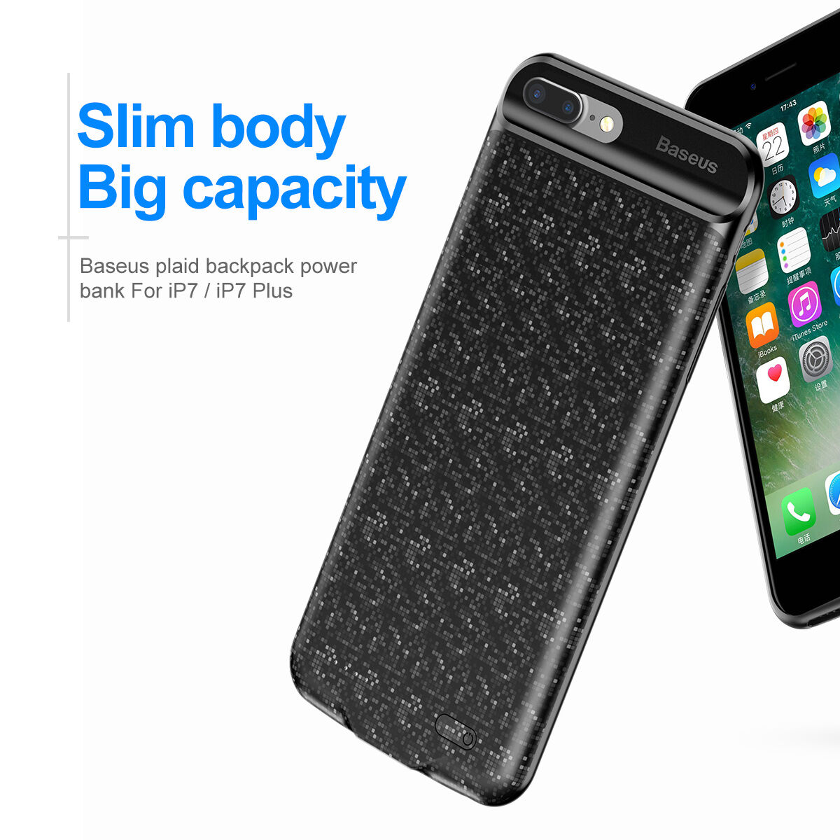 BASEUS dizajnerska maskica s baterijom 5000mAh za Apple iPhone 7 / 9 - krem