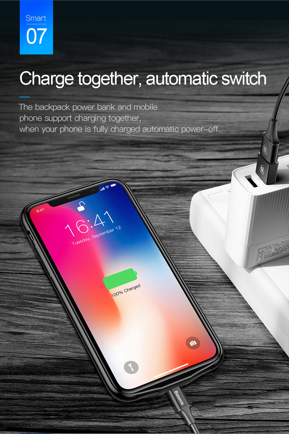 BASEUS maskica s baterijom 3500mAh za iPhone X - crna