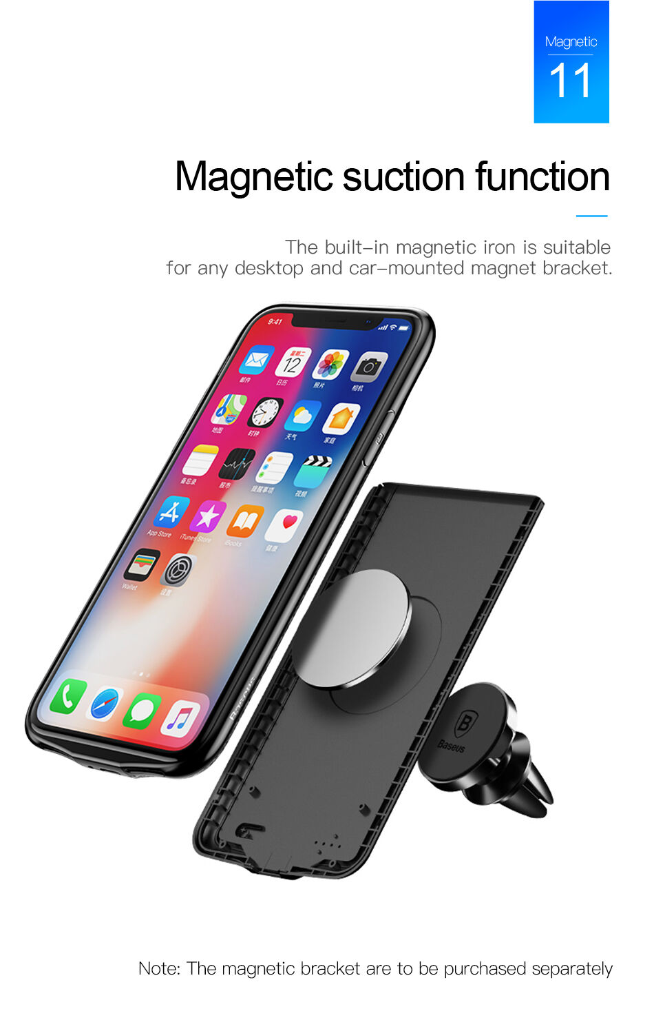 BASEUS maskica s baterijom 3500mAh za iPhone X - crna
