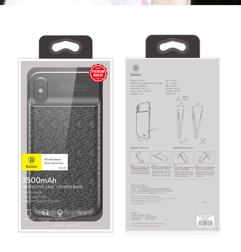 BASEUS maskica s baterijom 3500mAh za iPhone X - crna