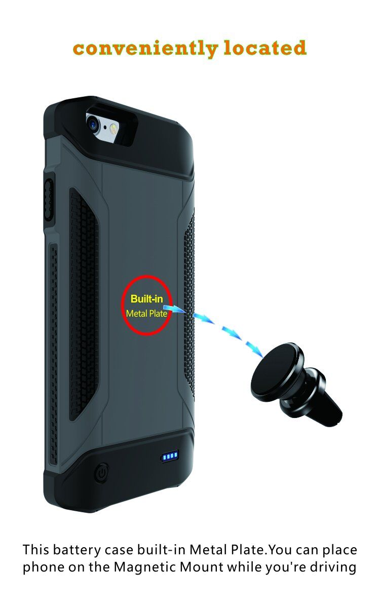 Otporna zaštitna maskica s vanjskom baterijom 4000mAh za iPhone 6 / 6S / 7 / 8 - siva