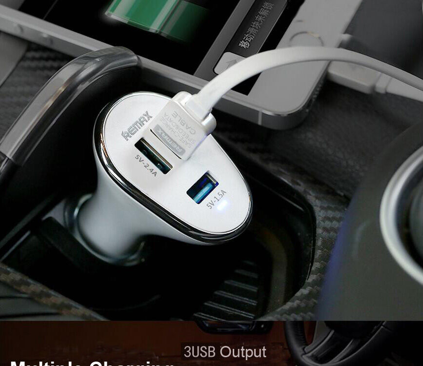 REMAX punjač za u automobil s tri porta za Apple iPhone / iPad / iPod - crna
