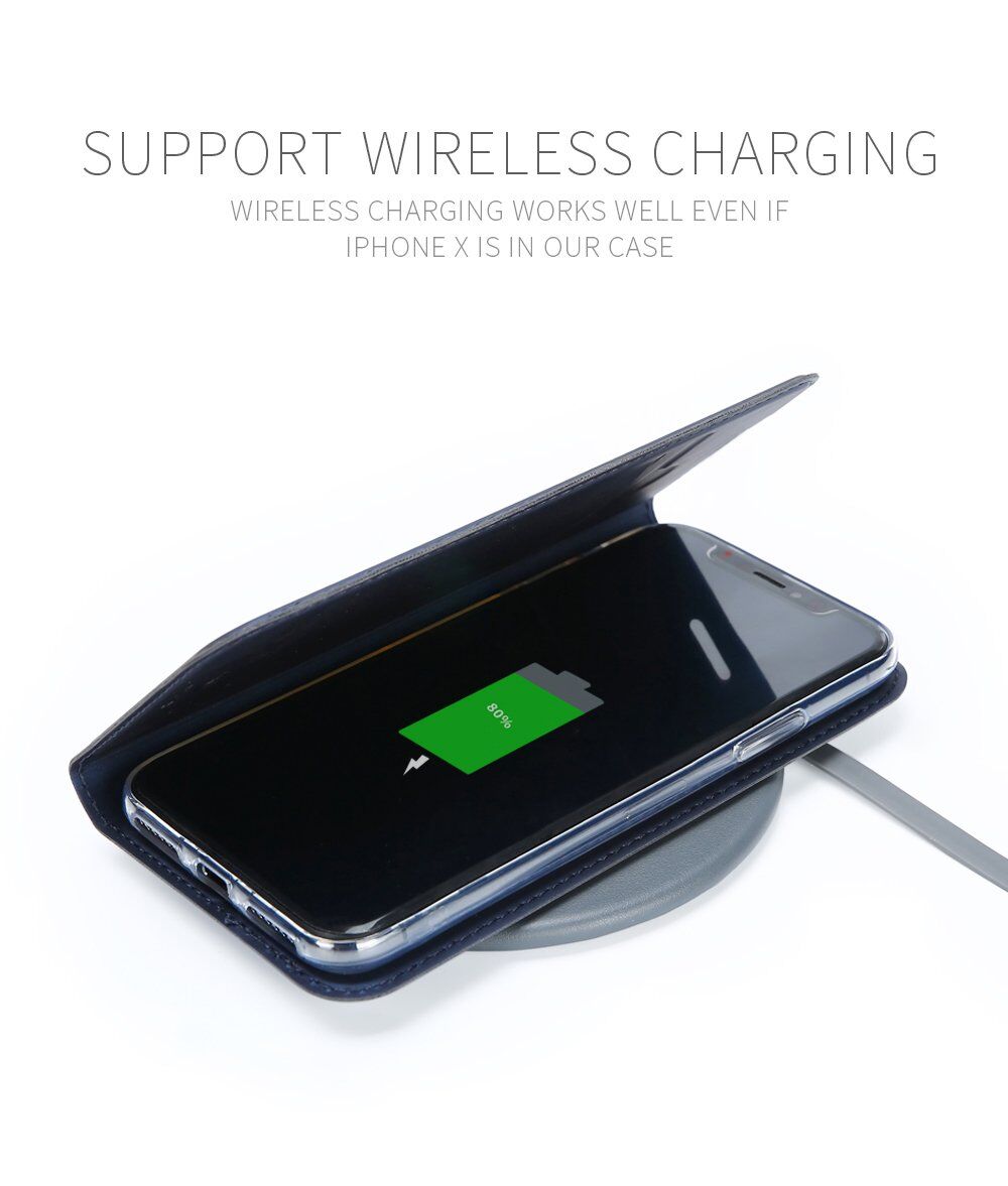 DUX DUCIS futrola s postoljem i pretincem za dokumente za Apple iPhone XS / iPhone X - Tamnoplava boja