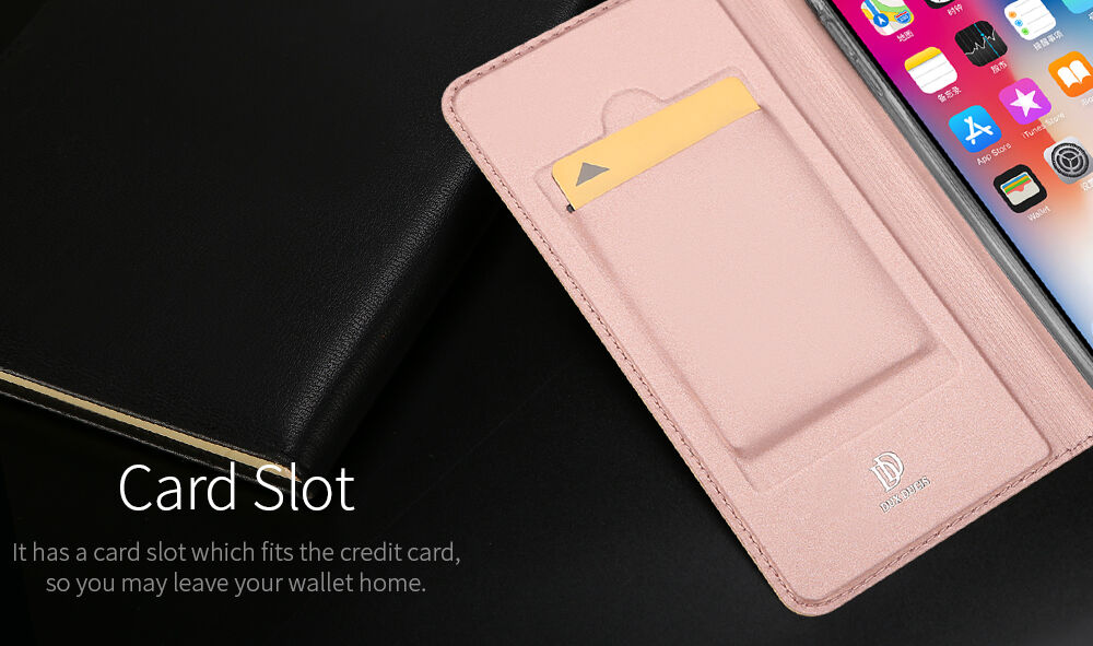 DUX DUCIS futrola s postoljem i pretincem za dokumente za Apple iPhone XS / iPhone X - Tamnoplava boja