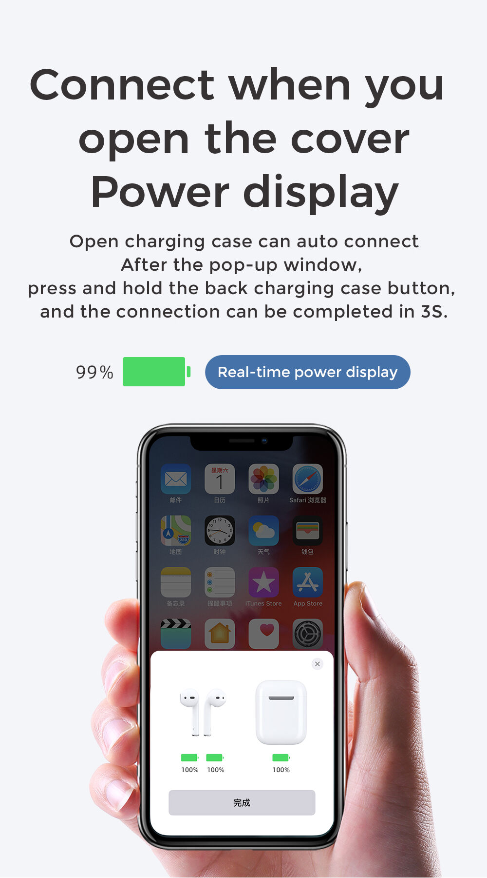 Bežične slušalice s bežičnim napajanjem za Apple uređaj - crna