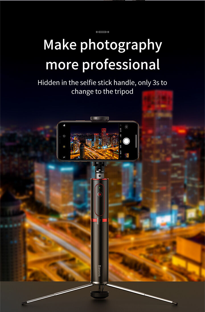 Baseus bluetooth teleskopski aluminijski selfie stick sa stativom - crvena