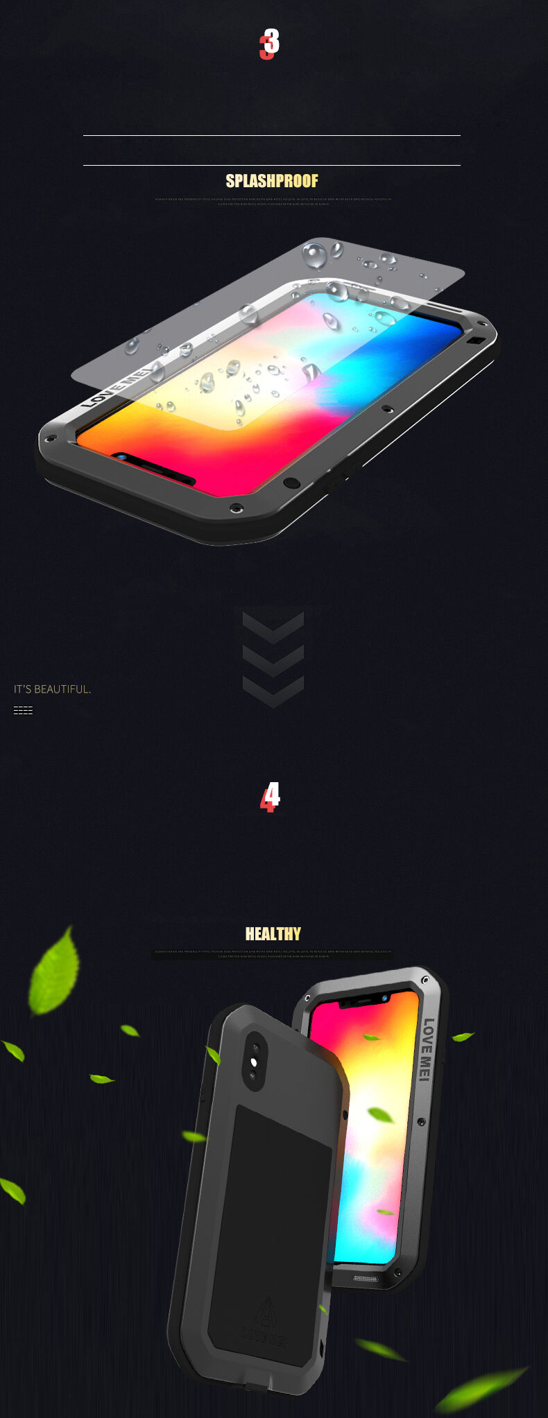 Love Mei futrola super otporna na udarce / vodu / prašinu za iPhone XS Max - crno