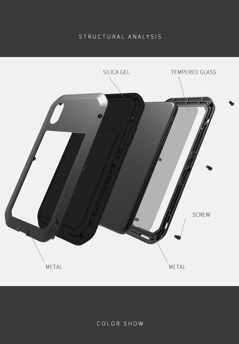 Love Mei futrola super otporna na udarce / vodu / prašinu za iPhone XS Max - crno