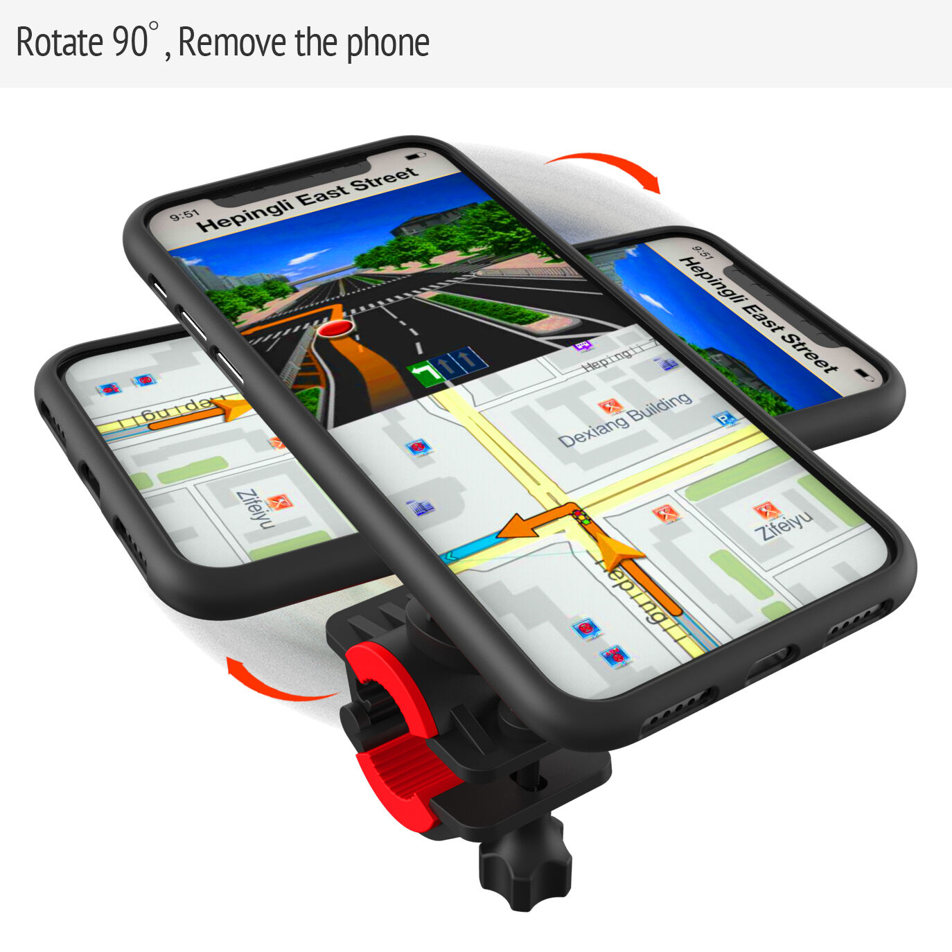 Držač za volan bicikla za iPhone s 360° rotacijom - crni