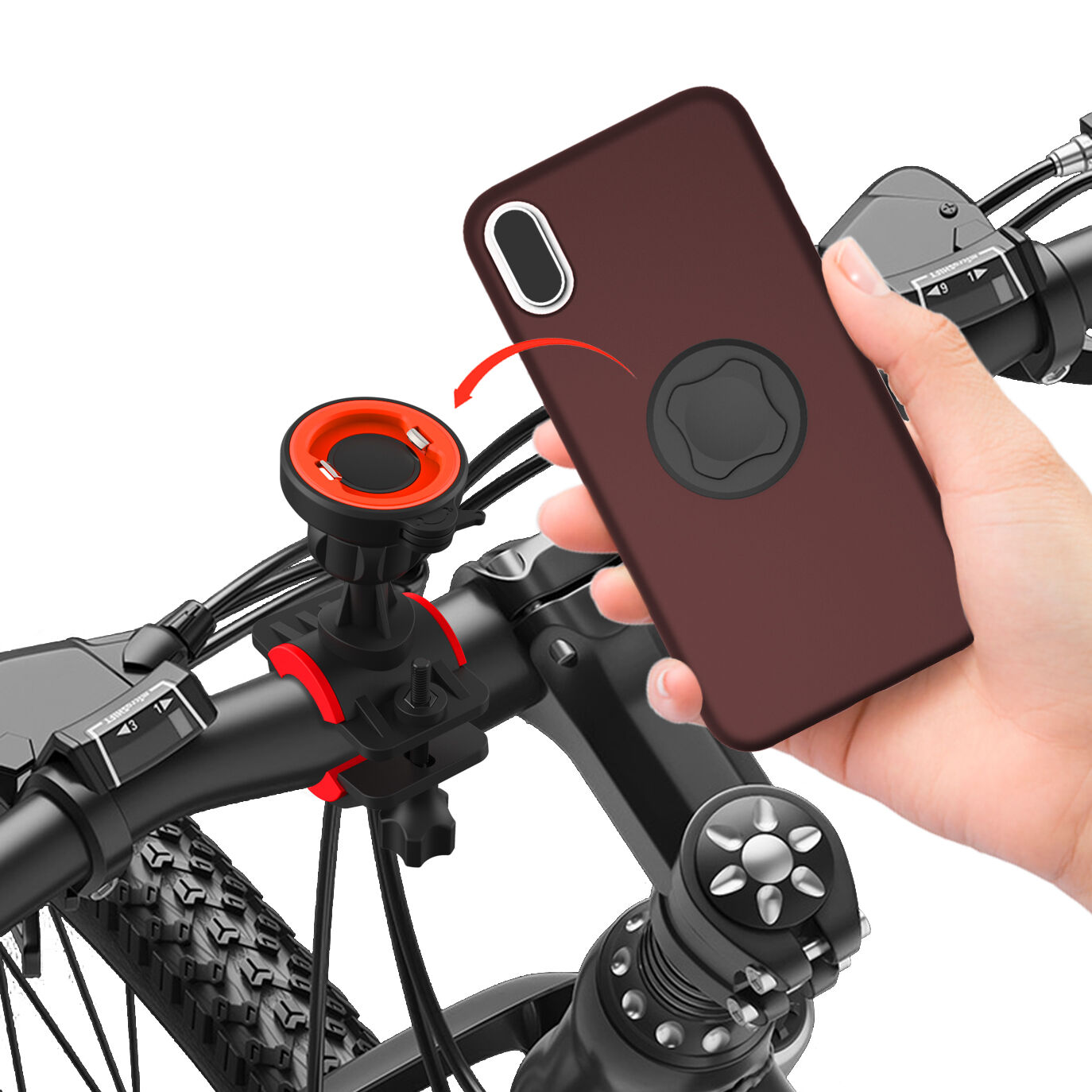 Držač za volan bicikla za iPhone s 360° rotacijom - crni