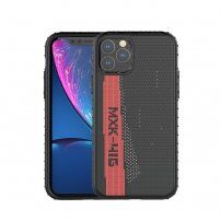 Stilska maskica od tvrde plastike s tekstilnom površinom za iPhone 11 Pro Max - crno-crvena