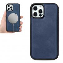 Maskica od PU kože kompatibilna s bežičnim punjenjem za iPhone 12 / 12 Pro - plavi