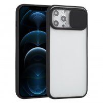 Poluprozirna maskica s kliznim poklopcem leće kamere za iPhone 12 Pro Max - crni