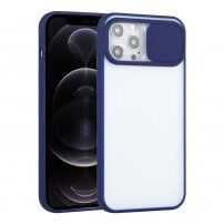 Poluprozirna maskica s kliznim poklopcem leće kamere za iPhone 12 Pro - plavi
