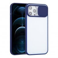 Poluprozirna maskica s kliznim poklopcem leće kamere za iPhone 12 Pro Max - plavi