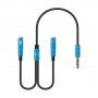 Redukcija / audio priključni kabel za slušalice i mikrofon jack 3,5 mm na 2x jack 3,5 mm - plavi