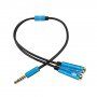 Redukcija / audio priključni kabel za slušalice i mikrofon jack 3,5 mm na 2x jack 3,5 mm - plavi