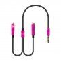 Redukcija / audio priključni kabel za slušalice i mikrofon jack 3,5 mm na 2x jack 3,5 mm - ružičasti