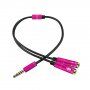 Redukcija / audio priključni kabel za slušalice i mikrofon jack 3,5 mm na 2x jack 3,5 mm - ružičasti