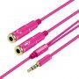 Redukcija / audio priključni kabel za slušalice i mikrofon jack 3,5 mm na 2x jack 3,5 mm - ružičasti