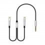 Redukcija / audio priključni kabel za slušalice i mikrofon jack 3,5 mm na 2x jack 3,5 mm - srebrni