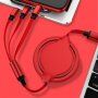 3v1 uvlaćivi kabel za podatke i punjenje USB-A / USB-C / Lightning / micro USB za iPhone / iPad / iPod / AirPods - 1 m - crveni