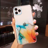 Transparentna maskica otporna na udarce s mramornim uzorkom za iPhone 11 Pro - plavo-narančasta