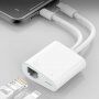 Adapter USB-C i 8 Pin Male za ethernet RJ45 i 8 Pin Female za punjenje za iPhone / iPad - bijeli