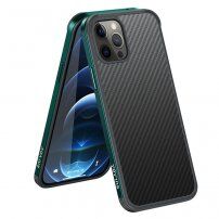 Maskica s tekstuomu karbonskih vlakana i zašti zaštitnim okvirom za iPhone 12 / 12 Pro - tamno zeleni
