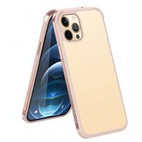 Maskica s tekstuomu karbonskih vlakana i zašti zaštitnim okvirom za iPhone 12 mini - ružičasto zlatni