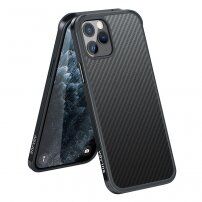 Maskica s tekstuomu karbonskih vlakana i zašti zaštitnim okvirom za iPhone 11 Pro - crni