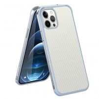 Maskica s tekstuomu karbonskih vlakana i zašti zaštitnim okvirom za iPhone 12 mini - srebrni