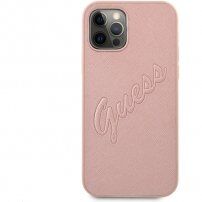 Guess Saffiano Vintage Script maskica za iPhone 12 Pro Max - ružičasto zlatni