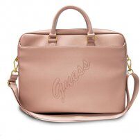 Guess Saffiano Vintage Script torba za MacBook do 16" - ružičasto-zlatna