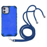 Maskica otporna na udarce sa strukturom saća i vezazicom za iPhone 12 / 12 Pro - plavi