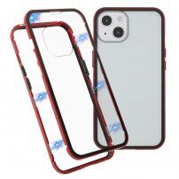 Maska s metalnim okvirom i kaljenim staklom pro iPhone 13 - crveni