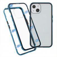 Maska s metalnim okvirom i kaljenim staklom pro iPhone 13 - plavi