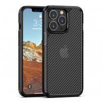 Djelomično prozirna maska s uzorkom karbonskih vlakana pro iPhone 13 Pro Max - crni