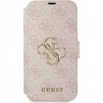 Guess 4G Metal Logo flip futrola pro iPhone 13 - ružičasto