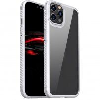 Prozirna maska otporna na udarce s karbonskom teksturom pro iPhone 12 / 12 Pro - bijeli