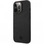 Mercedes Genuine Leather Meshed kožna maska pro iPhone 13 Pro Max - crni
